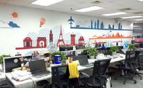 米脂教你设计办公室墙绘的方法。